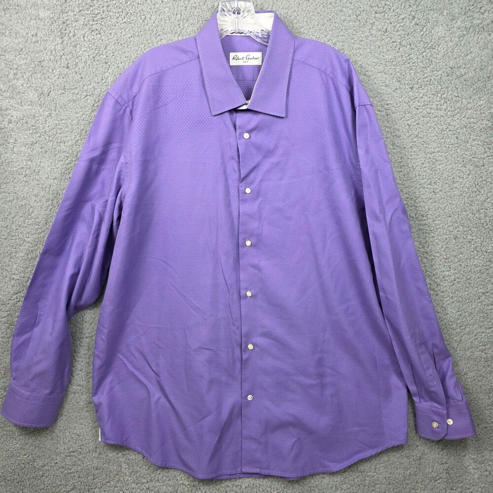 Robert Graham Men's Purple Micro Diamond Pattern Button-Up Shirt Size 18